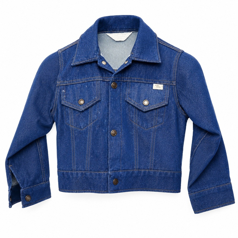 Vintage 70s JCPenney Super Denim Boys Trucker Jacket Selvedge Blue Dark Wash